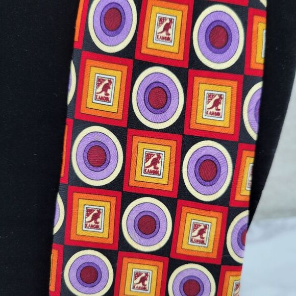 Kangol Kangaroo Silk Colorful Geometric Patterned Tie Men's Necktie - Picture 2 of 6